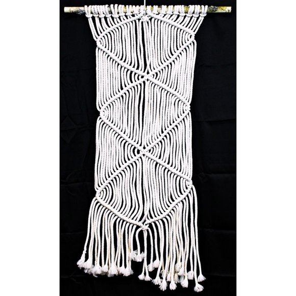White Macrame 36" Wall Hanging Decor Bohemian Style Hanging Tassels - Picture 1 of 7